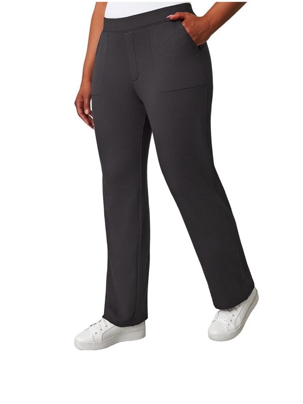 Mondetta Herringbone Straight Leg Pull On Stretch Pants Charcoal Gray Size Large